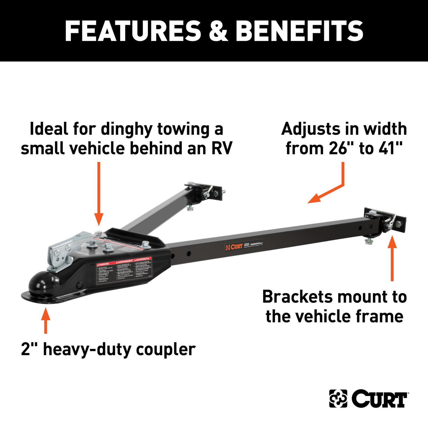 RJ-19745 - Curt Universal Tow Bar (adjustable width arms, 5,000 lbs.)